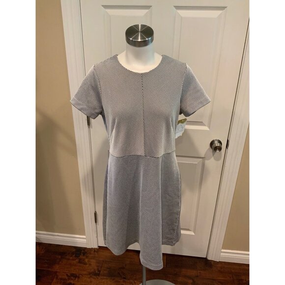 Michael Kors Navy Blue & White Patterned Fit & Flare Dress, Size 12 - Picture 1 of 7